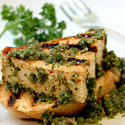 Grilled Tofu with Chimichurri Sauce and Grilled Garlic Bread